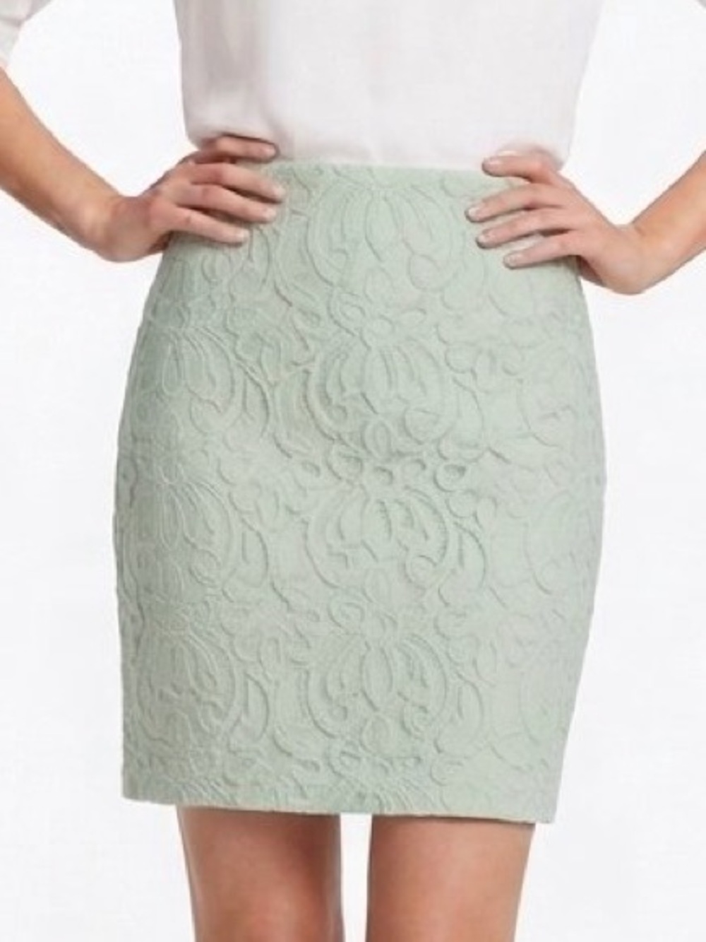 LOFT Mint Green Lace-Textured Pencil Skirt NWT